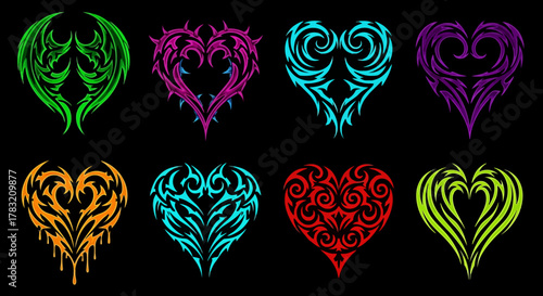 Collection of Stylized Heart Designs A Diverse Array of Floral and Ornamental Graphics