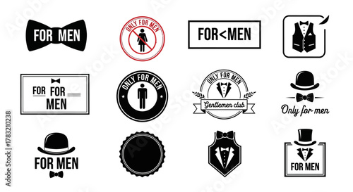 Collection of Black and White Men Only Icons for Graphic Designs
