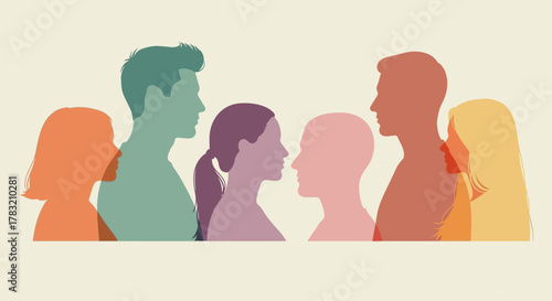 Diverse group of people silhouetted in various colors, representing community and connection