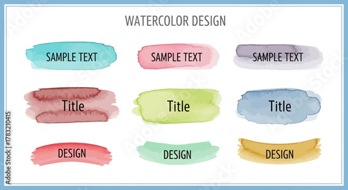 Set of various colorful watercolor paint brush strokes. Vector graphic illustration pack for creating banners, titles, and design labels
