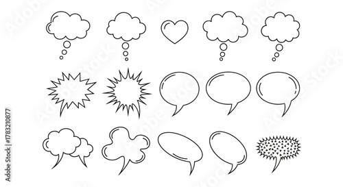Collection of Various Speech Bubble Outlines for Communication and Design