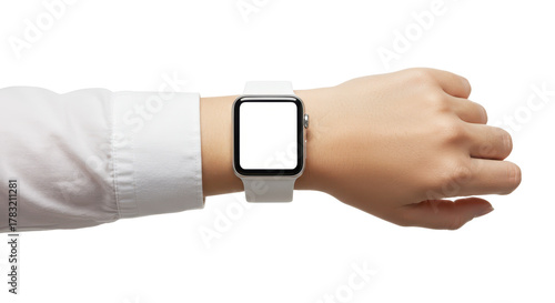 Smartwatch on Wrist: A wrist-worn smartwatch, displaying a blank screen, suggesting cutting-edge technology and seamless connectivity, symbolizing modern lifestyle.