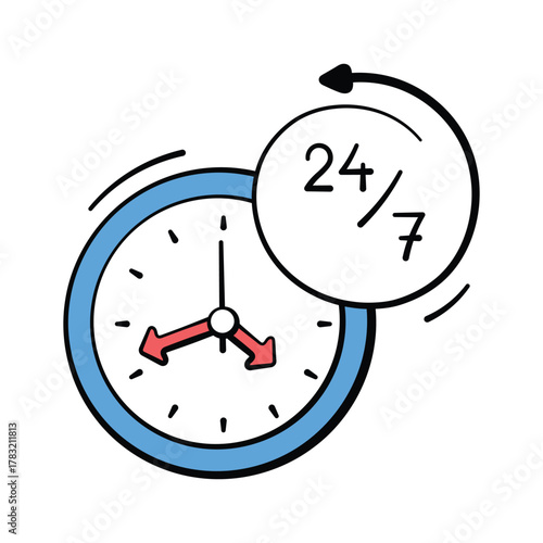 Clock icon showing 24, 7 ecommerce support and online availability