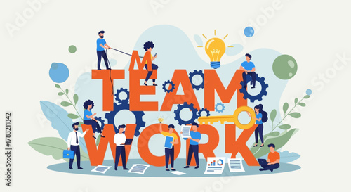 A diverse group of colleagues building a successful business strategy together through creative problem-solving and data visualization concepts