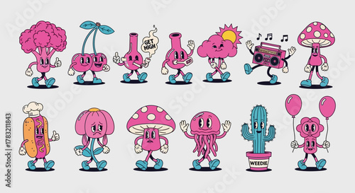 Vibrant Retro Cartoon Characters Collection