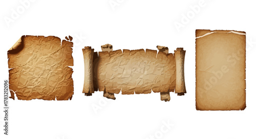 Ancient Paper Textures Aged Parchment Scrolls and Blank Pages for Vintage Designs and Backgrounds