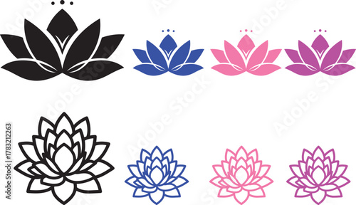 Elegant black lotus flower silhouette with subtle dots symbolizing enlightenment and purity