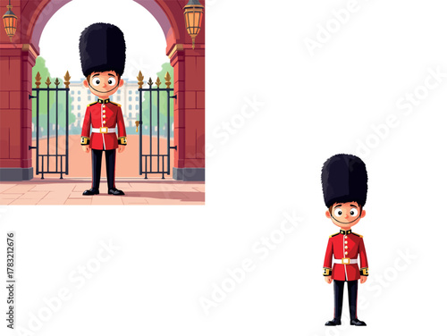 Vsai young queen's guard standing at buckingham palace gate