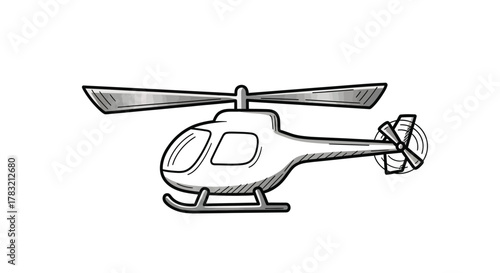 Simple Doodle Style Helicopter Icon with Rotor Blades and Tail Rotor Isolated