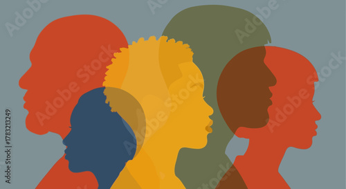 Vibrant graphic illustration depicting a diverse group of human profiles subtly overlapping, symbolizing shared experiences and the richness of a unified community