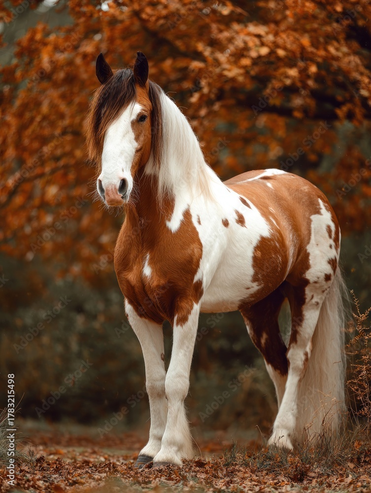 Obraz premium Majestic Horse in Autumn Colors: A Stunning Portrait of Strength and Grace