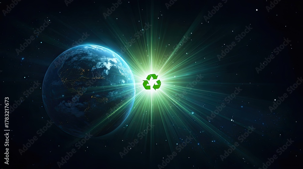 Obraz premium Eco-friendly Concept of Recycling with Earth Background and Light Rays