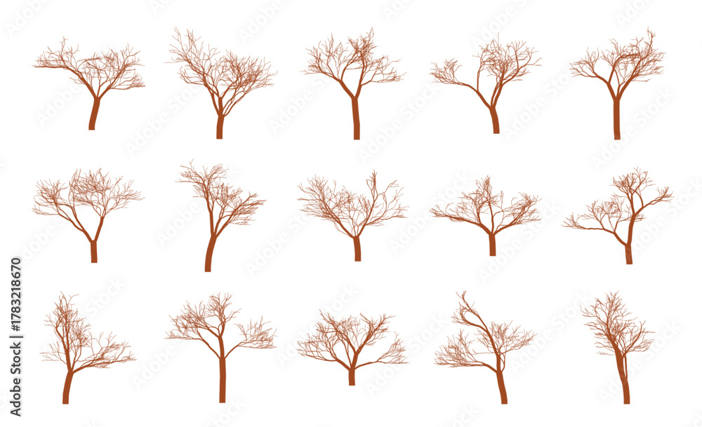 Obraz premium Collection of Stylized Bare Trees in Brown Illustration for Design Elements and Seasonal Themes