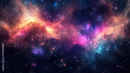 Vibrant cosmic nebula filled with stars and colorful gases.