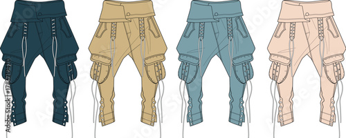 Trendy Unisex Harem Pants Vector Set Fashionable Streetwear Design Elements