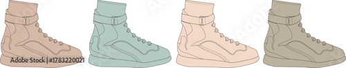 Stylish Sneaker Collection A Variety of Trendy High-Top Footwear in Diverse Colors for Fashion Design
