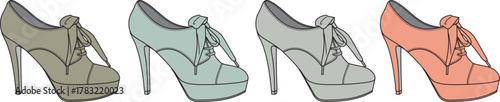 Fashionable High-Heeled Shoes in Various Colors A Stylish Footwear Illustration Set