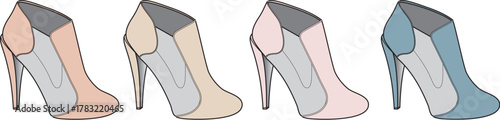 Elegant High Heel Ankle Boots Set in Pastel Tones Fashionable Footwear Vector