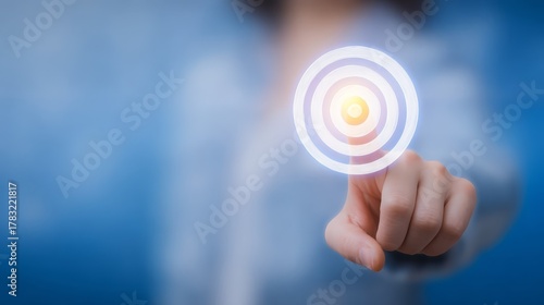 Person interacts with digital touch screen display hand presses interface on modern interactive panel