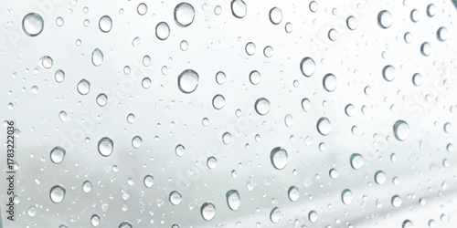 Water droplets on glass surface creating abstract clear liquid texture