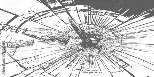 Shattered glass texture background, realistic vector illustration of a broken window.