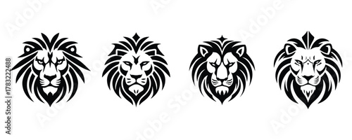 set of angry lion face logos