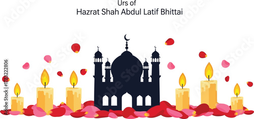 Mosque with candles and rose petals for urs of shah abdul latif bhittai