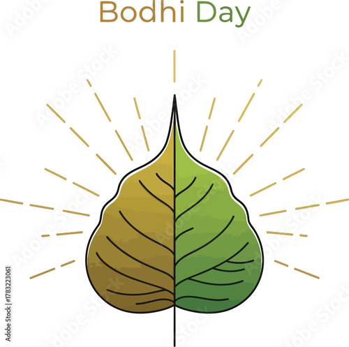 Bodhi leaf with sun rays for bodhi day