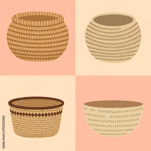 set illustration vector graphic of plant fiber basket