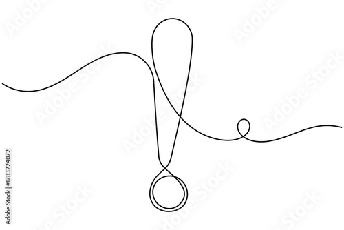 Caution danger sign continuous one line drawing on white background minimalist warning and risk icon outline vector illustration