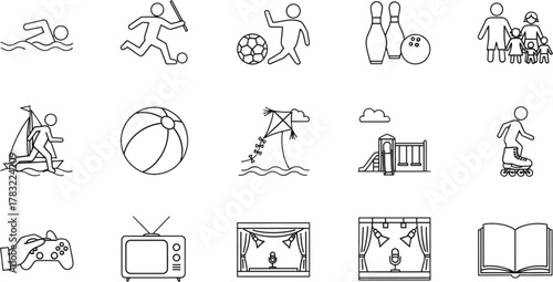 hand drawn different hobbies collection illustration set on white background