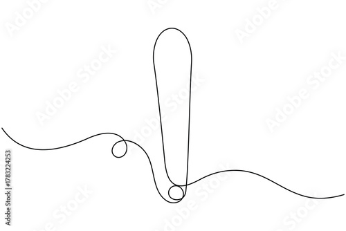 Caution danger sign continuous one line drawing on white background minimalist warning and risk icon outline vector illustration
