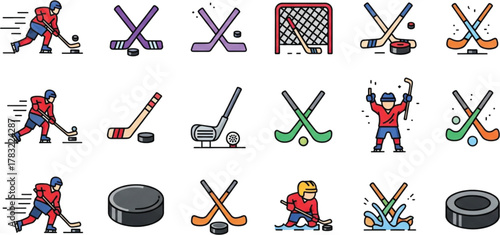 hockey equipment and icons set vector illustration
