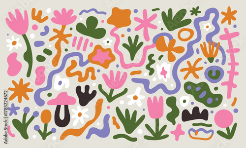 Organic Abstract Shapes and Flowers in a Playful Hand- Drawn Style plants