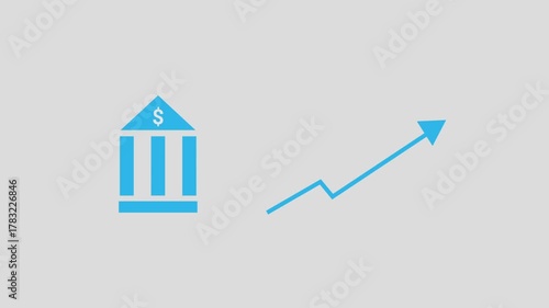 A clear motion graphic featuring a stylized Bank/Financial Building icon next to an animated line graph showing an upward trend