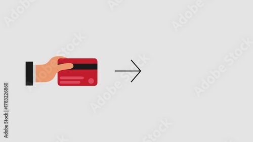 A simple animation showing a hand holding a red credit card that moves toward an arrow