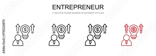 Entrepreneur in 4 different styles vector illustration