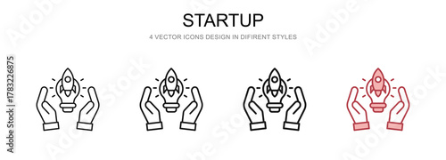 Startup in 4 different styles vector illustration