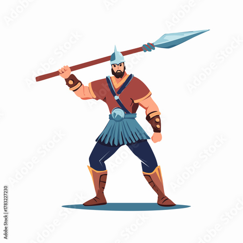Ancient warrior holding spear with transparent background