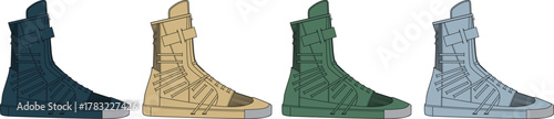 Colorful High-Top Sneakers in Various Hues Arranged in a Row