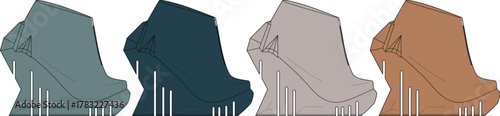 Creative vector illustration of contemporary women's footwear. A collection of fashionable high wedge ankle boots shown in four stylish color palettes