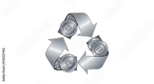 Advanced Industrial Recycling Process with Mechanical Gears and Circular Arrows Illustration