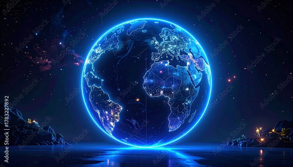 Obraz premium Futuristic Earth Hologram - A Vision of Global Connectivity and Technology.