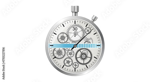 Advanced Mechanical Stopwatch with Exposed Gears and Precision Timing Progress Bar Illustration