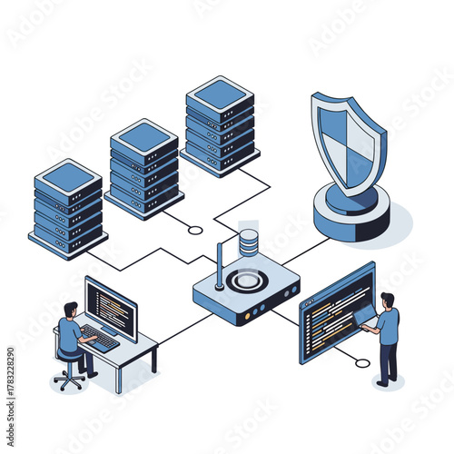 Securing data infrastructure with advanced server protection and network monitoring.