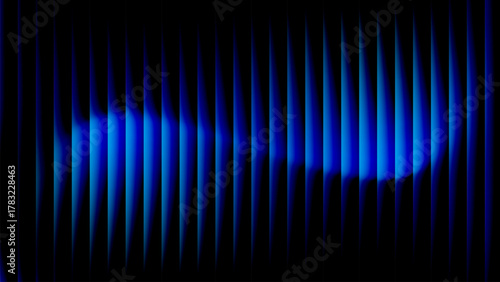 Liquid glass wavy stripes in electric blue gradient on black, ultrawide abstract tech background