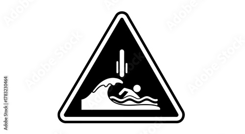 Minimalist outline of a triangular warning sign with a falling person symbol, indicating slippery surface or falling hazard, caution and risk awareness