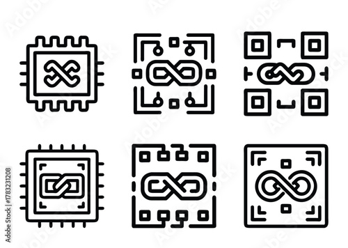 Infinity Symbol Technology Icons Collection with Multiple Chip and QR Code Variants