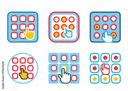 Selection process and highlighting process, demonstrating hand interaction with interactive grids