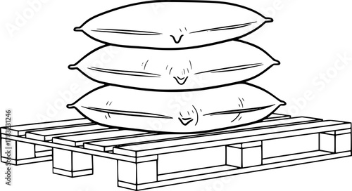 a stack of cushions on a pallet, minimalist, vector illustration, black and white, flux style

